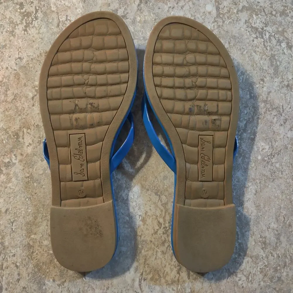 Sam Edelman Sandals Women 7.5 Blue Thong Summer Slip On Flat Shoes Flip Flops - Picture 3 of 4
